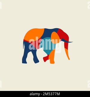 Farbenfrohes Elefanten-Logo, Wildtiere afrikas. Vektorelefant, flache Illustration Stock Vektor