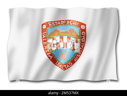 Chihuahua Staatsflagge, Mexiko winkende Bannersammlung. 3D-Illustration Stockfoto