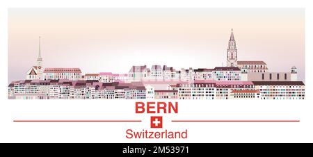 Berner Skyline im Vektorposter mit hellen Farbpaletten Stock Vektor