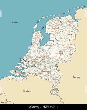 Niederlande Karte mit Nachbarländern. Vektordarstellung Stock Vektor