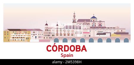 Vektordarstellung der Cordoba-Skyline in heller Farbpalette Stock Vektor