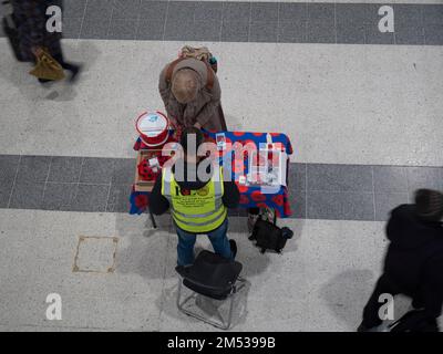Melde dich freiwillig bei Poppy Appeal, um Mohn zu verkaufen, für die Royal British Legion Stockfoto