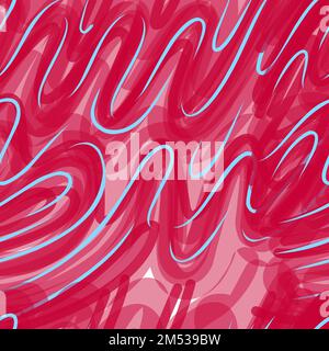 Abstrakte nahtlose Musterkreise und Linien. Ausgefranste magentafarbene Linien. Modisches, trendiges Muster im Graffiti-Stil. Stock Vektor