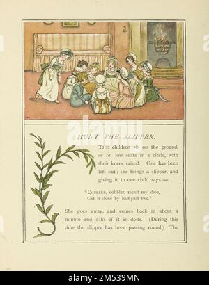 Hunt the Slipper aus dem Buch Kate Greenaway's Book of Games illustriert und beschrieben von Greenaway, Kate, 1846-1901, graviert und gedruckt von Edmund Evans, Published Routledge and Sons, London 1889 Stockfoto