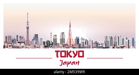 Die Skyline von Tokio in heller Farbpalette wird als Vektordarstellung dargestellt Stock Vektor