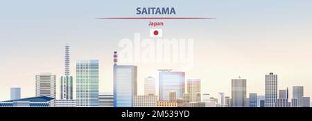 Stadtbild von Saitama mit Sonnenaufgang und hellem Sonnenschein. Vektordarstellung Stock Vektor