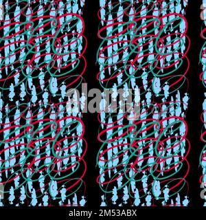 Abstraktes nahtloses Doodle- und Linienmuster. Ausgefranste magentafarbene Linien auf schwarzem Hintergrund. Modisches, trendiges Muster im Graffiti-Stil. Stock Vektor