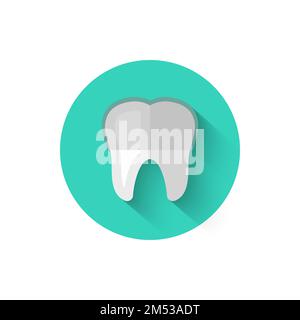 Das Symbol „Zahn mit Klammern“ ist in einer Vektordarstellung im flachen Design isoliert. Moderne, minimalistische Ikone zum Thema Stomatologie in stilvollen Farben. Websi Stock Vektor