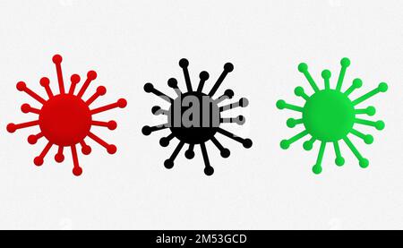 3D Abbildung farbenfrohe Symbole des Coronavirus isoliert auf weißem Hintergrund Stockfoto