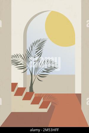 Ästhetische Darstellung der Balkonarchitektur, mediterranes Poster. Stock Vektor