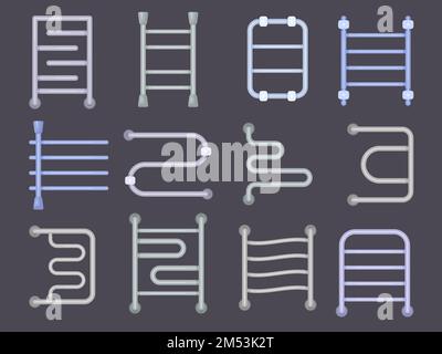 Handtuchwärmer. Flaches stilisiertes Symbol für Handtuchwärmer Badezimmer Stahlrohre neuere Vektorvorlagen Stock Vektor