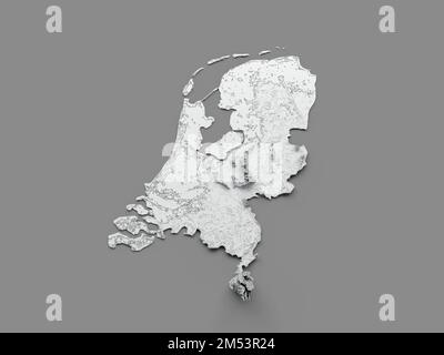 Eine Karte der niederländischen Kartenflagge mit der Farbhöhe des schattierten Reliefs auf weißem Hintergrund, 3D-Abbildung Stockfoto