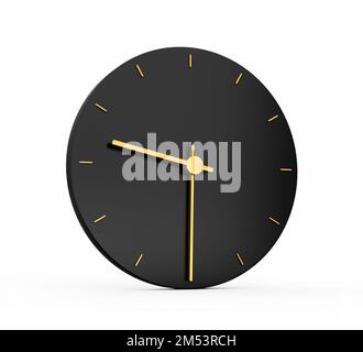 Ein schwarzes Symbol einer Premium Gold Clock, isoliert halb neun Uhr, 3D Abbildung Stockfoto