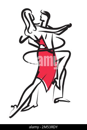 Balroom-Tänzer, Tango. Ausdrucksstarke stilisierte Illustration des Tanztanzes eines jungen Paares. Imitation von Tintenzeichnungen. Stock Vektor