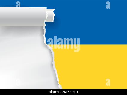 Gerippter Papierhintergrund mit ukrainischen Flaggenfarben. Abbildung: Gerolltes Papier mit Platz für das Bild oder den Text. Ausdrucksstarke Banner-Vorlage. Stock Vektor