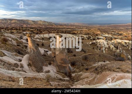 Landschaftsfoto der drei Schönheiten in Urgup, Türkei Stockfoto