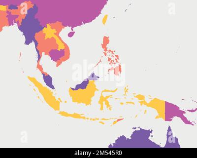 Südostasiatische leere Karte. Hochdetaillierte politische Karte der südostasiatischen Region Stock Vektor