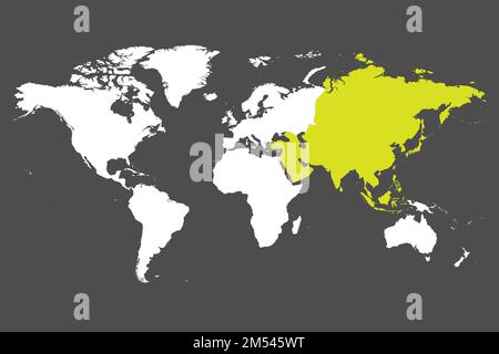 Asien Kontinent grün markiert mit weißer Silhouette der Weltkarte. Einfache Darstellung eines flachen Vektors. Stock Vektor