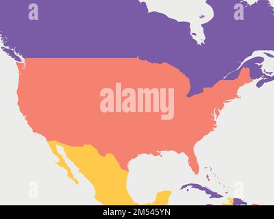 Leere Karte der USA. Hochdetaillierte politische Landkarte der Vereinigten Staaten von Amerika und ihrer Nachbarländer Stock Vektor