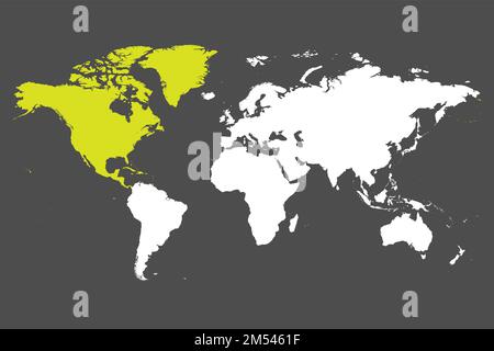 Nordamerika Kontinent grün markiert mit weißer Silhouette der Weltkarte. Einfache Darstellung eines flachen Vektors. Stock Vektor