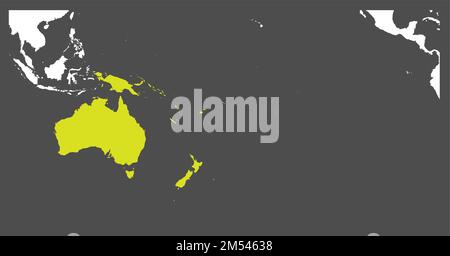 Australien Kontinent grün markiert mit weißer Silhouette der Weltkarte. Einfache Darstellung eines flachen Vektors. Stock Vektor