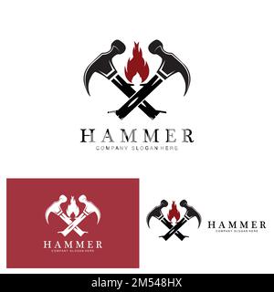 Hammer, Bauwerkzeuge und Richter Logo Vektor-Symbol, vintage Retro-Design-Illustration Stock Vektor