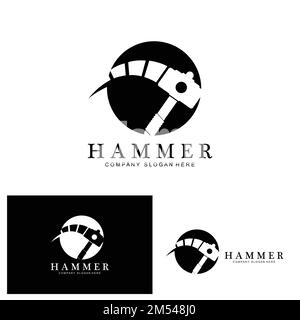 Hammer, Bauwerkzeuge und Richter Logo Vektor-Symbol, vintage Retro-Design-Illustration Stock Vektor