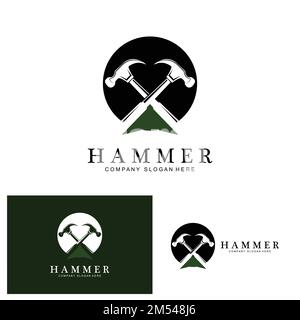 Hammer, Bauwerkzeuge und Richter Logo Vektor-Symbol, vintage Retro-Design-Illustration Stock Vektor