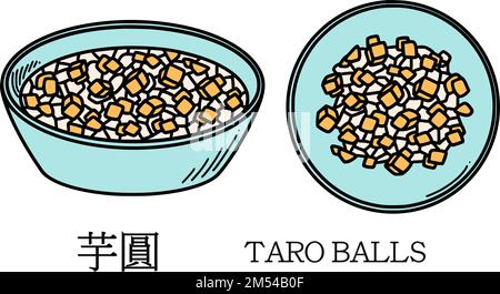 Übersetzung aus chinesischem Taro-Ball. Chinesische Silvester-Taro-Bälle Dessertvektorgrafik im Doodle-Stil. Stock Vektor