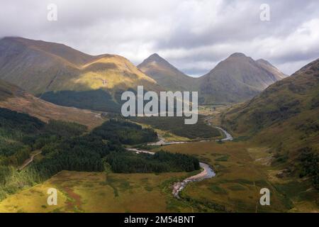 Luftaufnahme, Glen Etive, Glen Coe, Schottland, Großbritannien Stockfoto