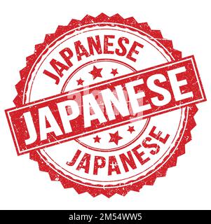 JAPANISCHER Text auf rotem rundem Stempelschild Stockfoto