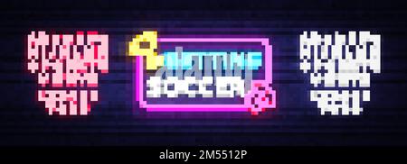 Wetten Fußball Neonvektor. Wetten Fußball Neonschild. Helles Nachtschild für Glücksspiel, Wetten. Helles Banner, Designelement. Bearbeiten von Text Neon s Stock Vektor