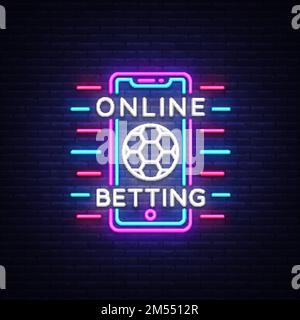 Neonschild für Online-Wetten. Sportwetten. Logo für Online-Wetten, Neon-Symbol, helles Banner, Bright Night-Werbung, Glücksspiel, kasino. Vektor-Illustration Stock Vektor