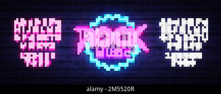 Rock Music Vector Neon. Rock Music Neon Sign, Bright Night Sign, Light Banner, Neon Night Live Music Promotion, Nightlife Vector. Bearbeiten von Text Neon si Stock Vektor