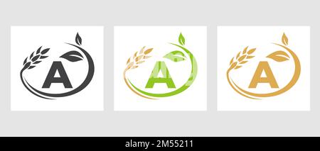 Buchstabe A Landwirtschaftslogo. Agroindustrie, Eco-Farm Design Template Stock Vektor