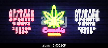 Medizinisches Marihuana-Neonschild und -Logo, Grafikvorlage im modernen Trendstil. Cannabis ist ein organischer Hanf. Grüne Farm Vektorbilder. Bearbeiten von te Stock Vektor