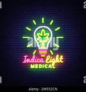 Marihuana Medical Logo Neon Vector. Designkonzept Cannabis, Indica Light, Lagerung und Anbau von medizinischen Geräten für Cannabino, Lichtbanner. Vektorillus Stock Vektor