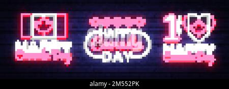 „Happy Canada Day“-Grußkartenkollektion Designvorlage mit modernem Trendstil. Kanadischer Tag Neonschild, Lichtbanner. 1. Juli Kanadischer Tag. Vektorbeleuchtung Stock Vektor