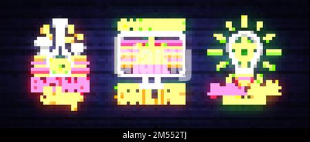 Marihuana Medical Logos Kollektion Neon Vector. Cannabis Online, Bong Shop, Indica Concept, Marijuana Rauchen, Lagerung und Anbau von Cannabino Medical e Stock Vektor