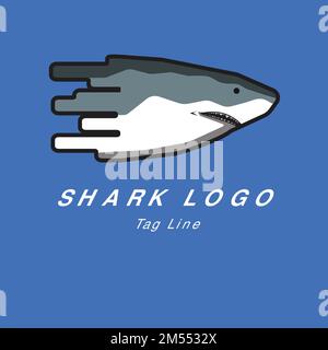 Eine Vektordarstellung einer Vorlage für das Hai-Logo auf blauem Hintergrund. Stock Vektor