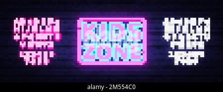 Kinderzone Neon-Zeichen-Vektor. Kids Zone Designvorlage Neon-Schild, helles Banner, Neon-Schild, nächtliche helle Werbung, leichte Inschrift. Vektor i Stock Vektor