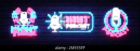 Podcast Neon Sign Collection Vector Design Template. Podcast Neon Logo, helles Banner Designelement farbenfroher moderner Designtrend, Nachtwerbung Stock Vektor