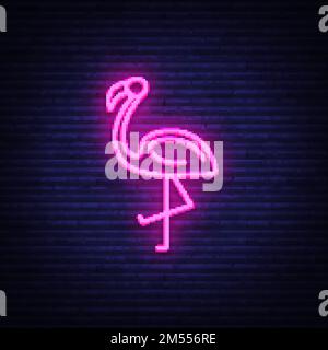 Flamingo-Neon-Zeichen-Vektor. Flamingo Design-Vorlage Neonschild, Sommerbanner, Neonschild, nächtliche helle Werbung, helle Inschrift. Vec Stock Vektor