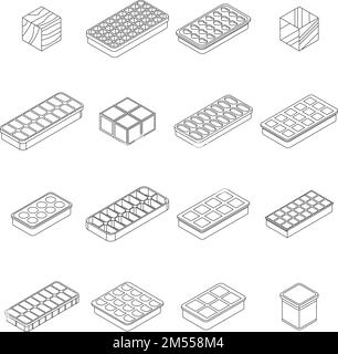 Symbole für Eiswürfelfelder werden gesetzt. Isometrischer Satz von Eiswürfelfeldern Vektorsymbole für das Webdesign isoliert auf weißem Hintergrund Stock Vektor