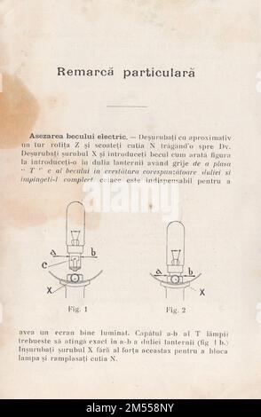 Vintage Illustrated Werbebroschüre Französischer kleiner Filmprojektor Pathé Baby ( la Camera ) in rumänischer Sprache / Rumänien / 1920er Stockfoto