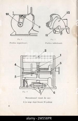 Vintage Illustrated Werbebroschüre Französischer kleiner Filmprojektor Pathé Baby ( la Camera ) in rumänischer Sprache / Rumänien / 1920er Stockfoto