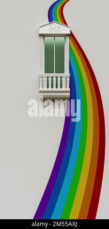 Fenster an der Wand isoliert auf weißem Hintergrund 3D-Abbildung Stockfoto