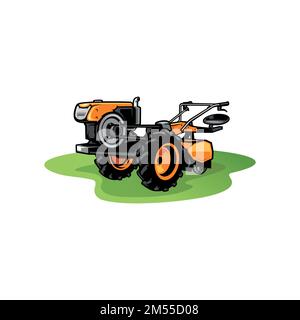 Eine Vektordarstellung eines bunten Landwirtschaftstraktors vor weißem Hintergrund Stock Vektor