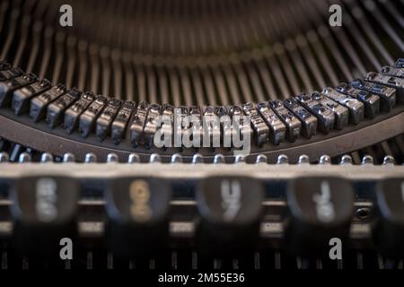 Extrem-Makro-abstraktes Foto einer Schreibmaschine Stockfoto