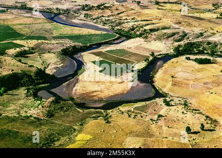 Äthiopien, 1970er, Luftaufnahme blauer Nil Fluss, Amhara Region, Ostafrika, Stockfoto